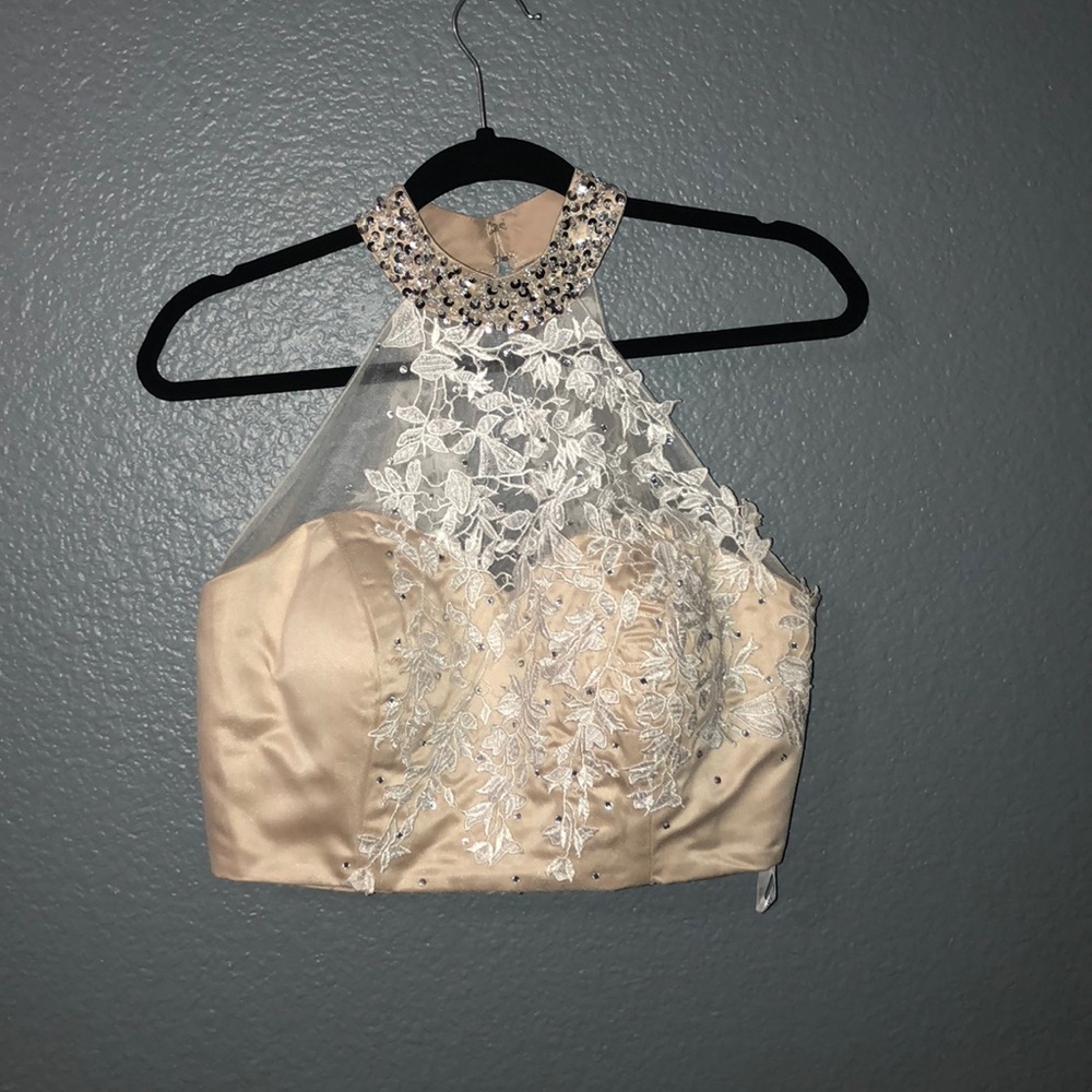 Champagne two piece prom dress